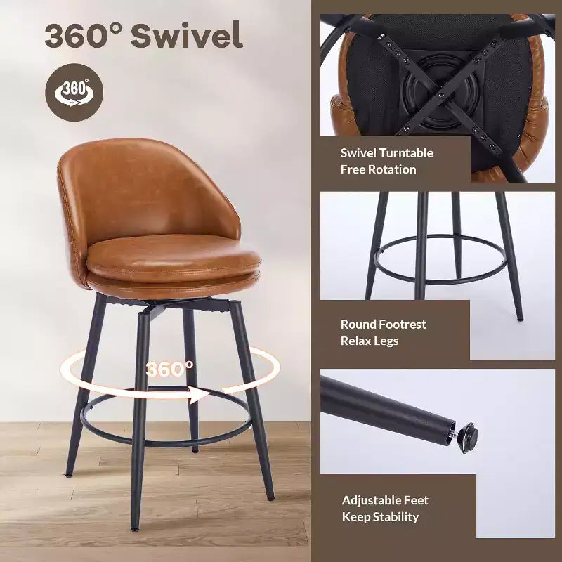 26 taburetes de bar tapizados modernos, juego de 2, taburetes de bar giratorios con respaldo y patas de metal, fácil de montar, para isla de cocina, comedor