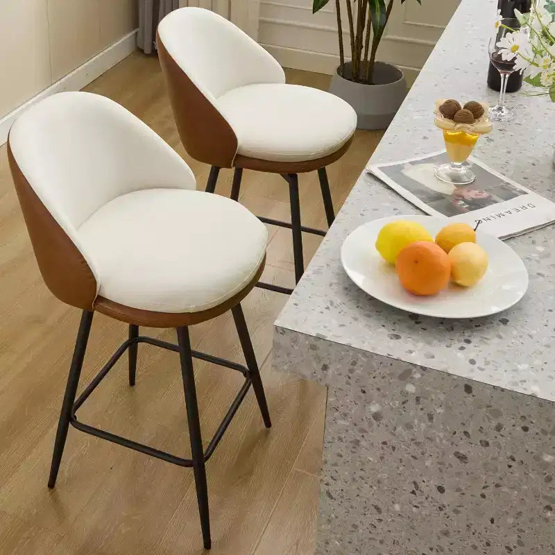 26 taburetes de bar tapizados modernos, juego de 2, taburetes de bar giratorios con respaldo y patas de metal, fácil de montar, para isla de cocina, comedor