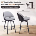26 taburetes de bar tapizados modernos, juego de 2, taburetes de bar giratorios con respaldo y patas de metal, fácil de montar, para isla de cocina, comedor