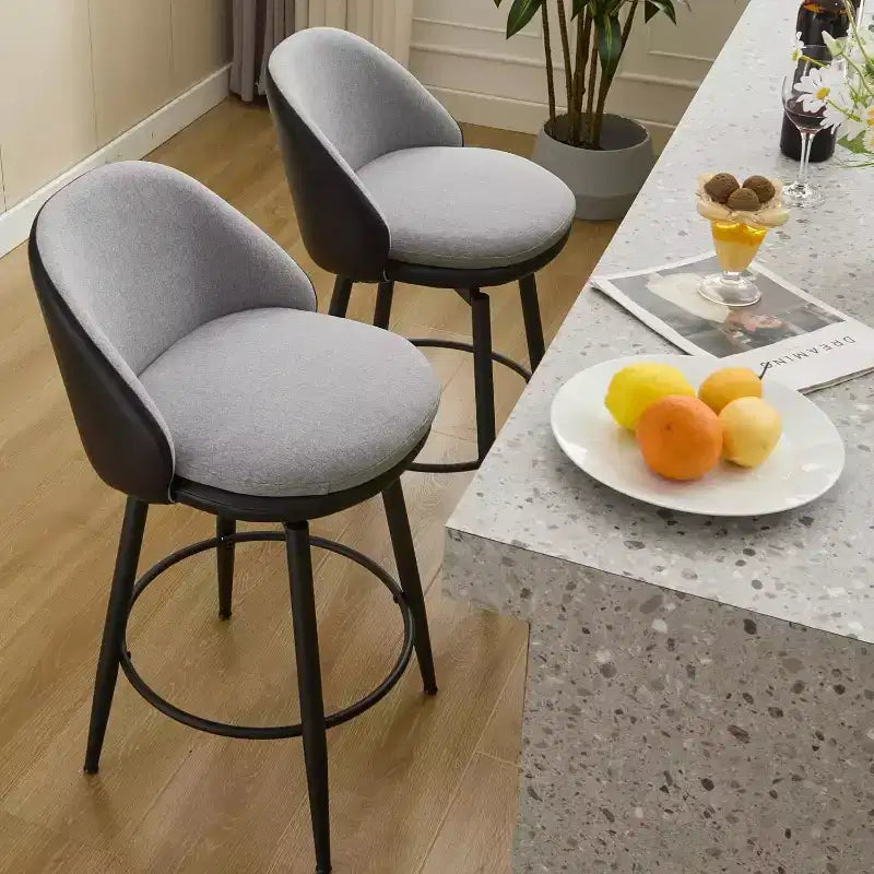 26 taburetes de bar tapizados modernos, juego de 2, taburetes de bar giratorios con respaldo y patas de metal, fácil de montar, para isla de cocina, comedor