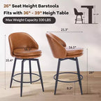26 taburetes de bar tapizados modernos, juego de 2, taburetes de bar giratorios con respaldo y patas de metal, fácil de montar, para isla de cocina, comedor