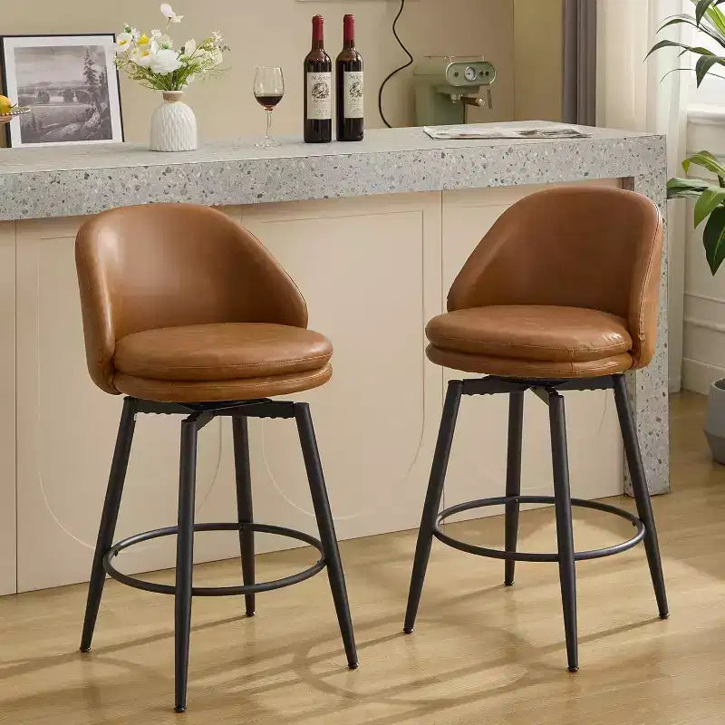 26 taburetes de bar tapizados modernos, juego de 2, taburetes de bar giratorios con respaldo y patas de metal, fácil de montar, para isla de cocina, comedor