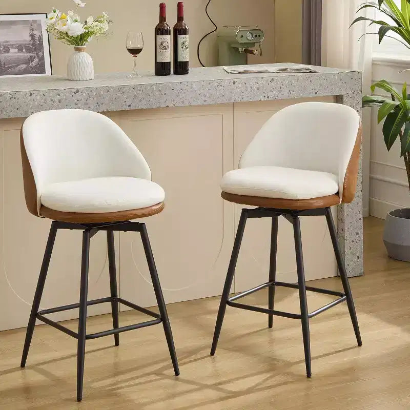 26 taburetes de bar tapizados modernos, juego de 2, taburetes de bar giratorios con respaldo y patas de metal, fácil de montar, para isla de cocina, comedor