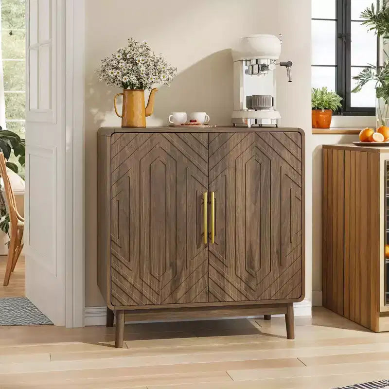 Zeus & Ruta Carved 2-Door Sideboard Buffet Cabinet with Adjustable Shelf for Living Room, Entryway, Kitchen or Office