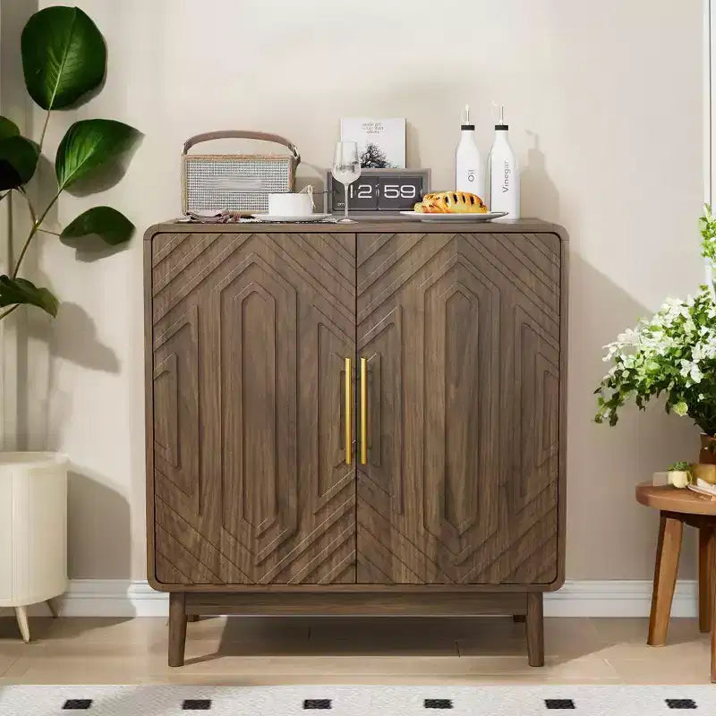 Aparador buffet tallado de 2 puertas con estante ajustable para sala de estar, entrada, cocina u oficina