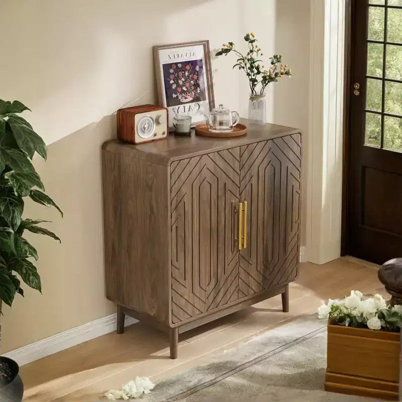 Aparador buffet tallado de 2 puertas con estante ajustable para sala de estar, entrada, cocina u oficina