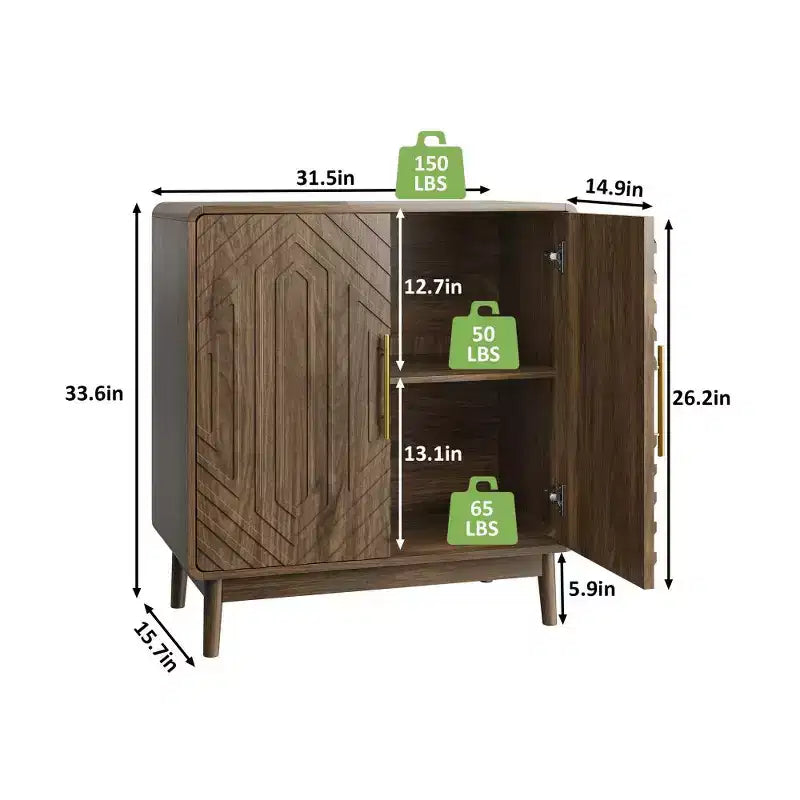 Aparador buffet tallado de 2 puertas con estante ajustable para sala de estar, entrada, cocina u oficina