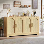 Aparador bufé de 59 pulgadas con 4 puertas de ratán, mesa consola moderna para sala de estar, cocina, comedor