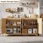 Aparador bufé de 59 pulgadas con 4 puertas de ratán, mesa consola moderna para sala de estar, cocina, comedor