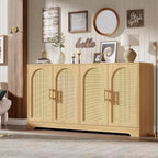Aparador bufé de 59 pulgadas con 4 puertas de ratán, mesa consola moderna para sala de estar, cocina, comedor