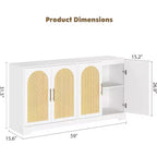 Aparador bufé de 59 pulgadas con 4 puertas de ratán, mesa consola moderna para sala de estar, cocina, comedor