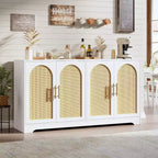 Aparador bufé de 59 pulgadas con 4 puertas de ratán, mesa consola moderna para sala de estar, cocina, comedor