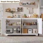 Aparador bufé de 59 pulgadas con 4 puertas de ratán, mesa consola moderna para sala de estar, cocina, comedor