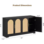 Aparador bufé de 59 pulgadas con 4 puertas de ratán, mesa consola moderna para sala de estar, cocina, comedor