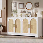 Aparador bufé de 59 pulgadas con 4 puertas de ratán, mesa consola moderna para sala de estar, cocina, comedor