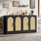 Aparador bufé de 59 pulgadas con 4 puertas de ratán, mesa consola moderna para sala de estar, cocina, comedor