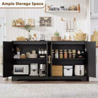 Aparador bufé de 59 pulgadas con 4 puertas de ratán, mesa consola moderna para sala de estar, cocina, comedor