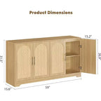 Aparador bufé de 59 pulgadas con 4 puertas de ratán, mesa consola moderna para sala de estar, cocina, comedor