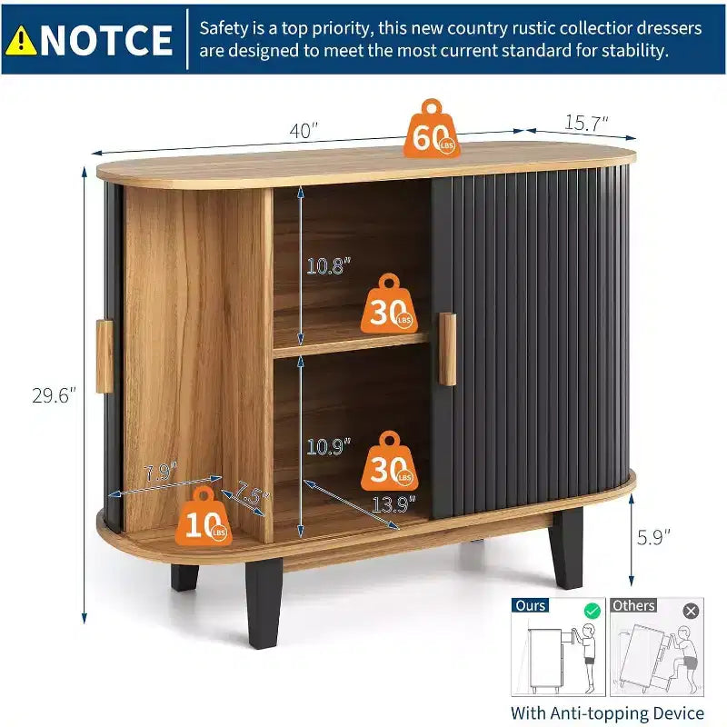 Aparador de 40'' con puerta corredera y estante ajustable, armarios de almacenamiento modernos, mesa de consola de bar para comedor y cocina