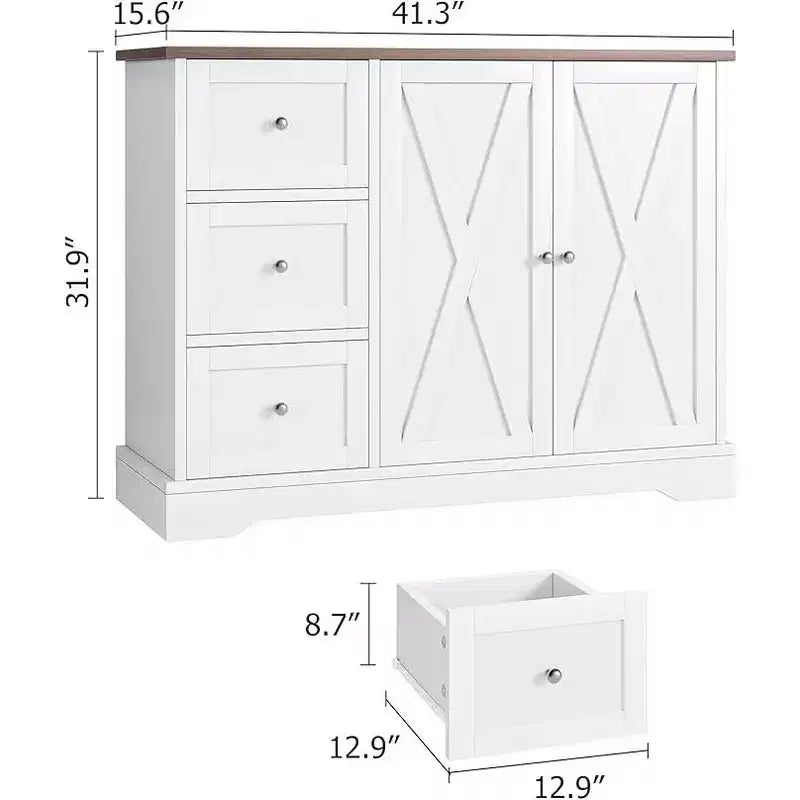 Aparador de cocina con almacenamiento, mueble de cocina de 55 pulgadas, 3 cajones y 2 puertas, mueble de barra de café con encimera de madera de caucho