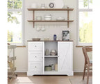 Aparador de cocina con almacenamiento, mueble de cocina de 55 pulgadas, 3 cajones y 2 puertas, mueble de barra de café con encimera de madera de caucho