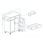 Carro de cocina rodante blanco, encimera de madera de caucho, 1 cajón, 2 puertas, estantes ajustables
