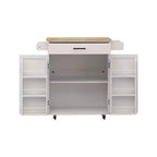 Carro de cocina rodante blanco, encimera de madera de caucho, 1 cajón, 2 puertas, estantes ajustables