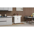 Carro de cocina rodante blanco, encimera de madera de caucho, 1 cajón, 2 puertas, estantes ajustables