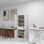 Despensa de cocina blanca independiente de 71 pulgadas, 4 puertas, 1 cajón, 2 estantes ajustables