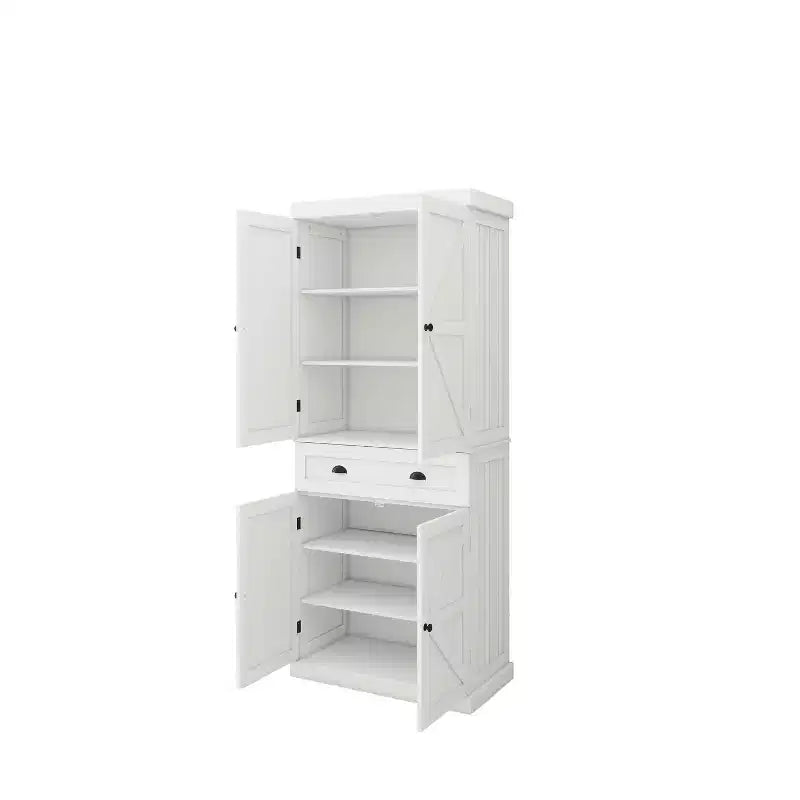 Despensa de cocina blanca independiente de 71 pulgadas, 4 puertas, 1 cajón, 2 estantes ajustables