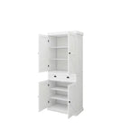 Despensa de cocina blanca independiente de 71 pulgadas, 4 puertas, 1 cajón, 2 estantes ajustables