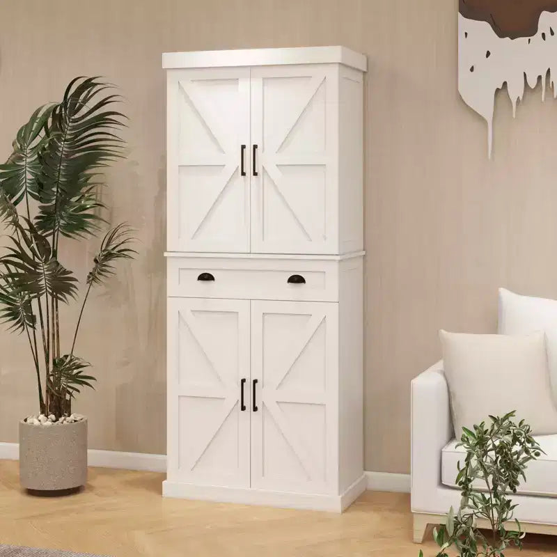 Alacena de cocina blanca de 71", 4 puertas (2 con estantes), 1 cajón, 2 estantes ajustables