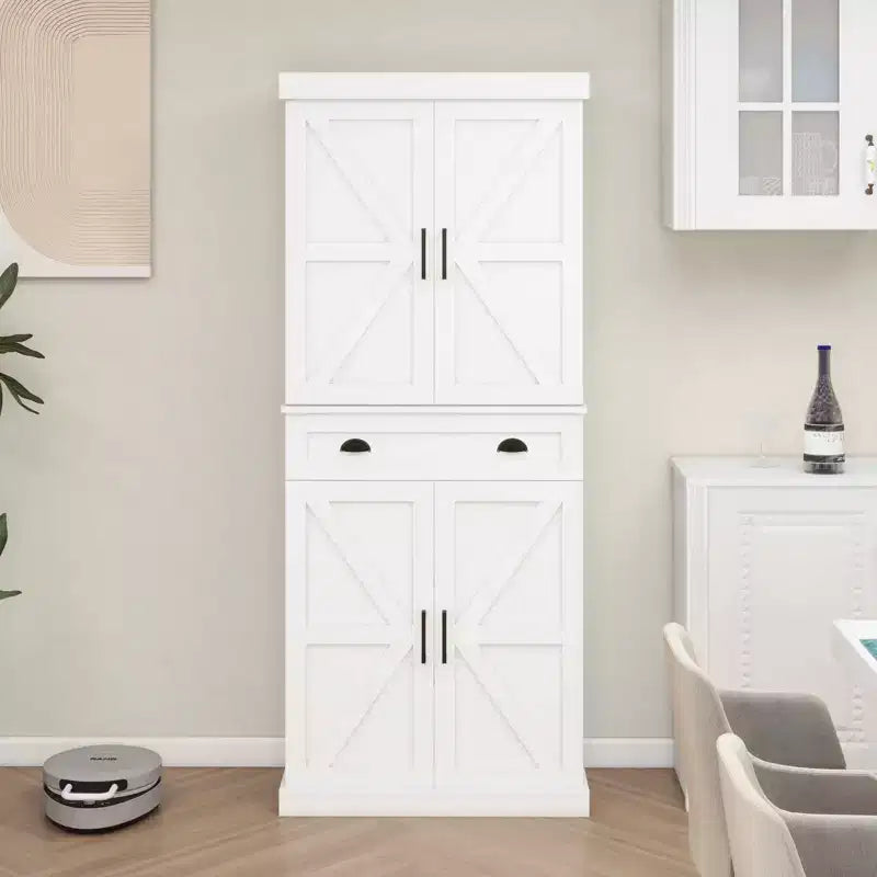 Alacena de cocina blanca de 71", 4 puertas (2 con estantes), 1 cajón, 2 estantes ajustables