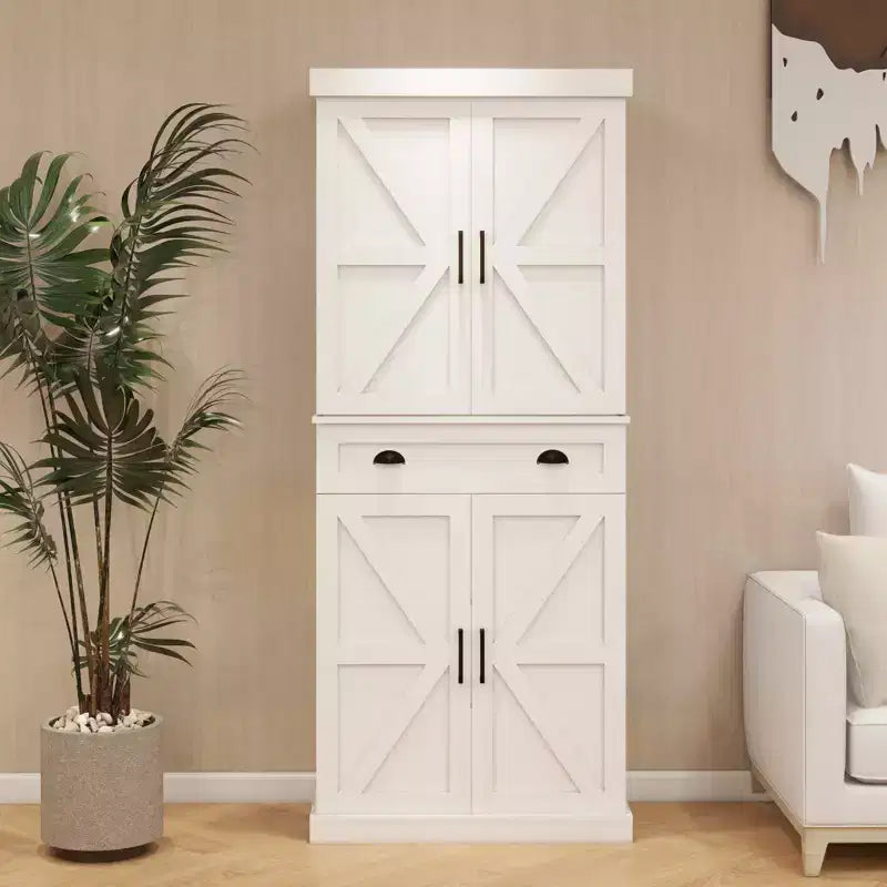 Alacena de cocina blanca de 71", 4 puertas (2 con estantes), 1 cajón, 2 estantes ajustables