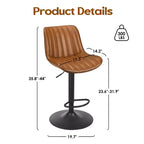 Juego de 2 Taburetes de Bar, Taburetes Giratorios Ajustables con Tapicería de Cuero PU y Respaldo, Sillas de Bar de Altura de Mostrador Rústicas