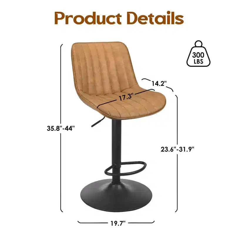 Juego de 2 Taburetes de Bar, Taburetes Giratorios Ajustables con Tapicería de Cuero PU y Respaldo, Sillas de Bar de Altura de Mostrador Rústicas