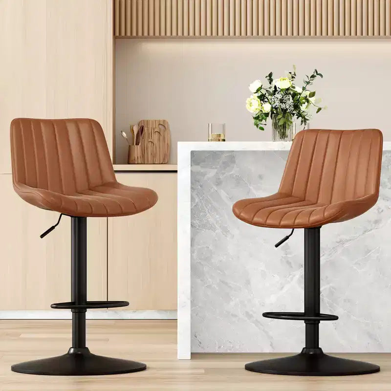 Okak Bar Stools Set of 2, Swivel Adjustable Barstools with PU Leather Upholstery and Back Support, Rustic Counter Height Bar Chairs