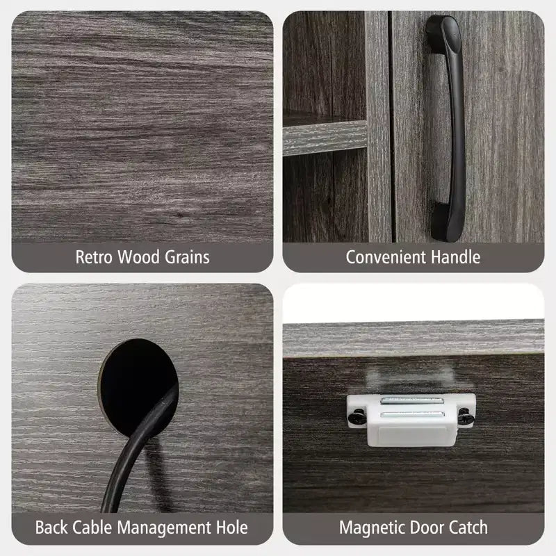 Aparador de bufé con tomas de corriente y puertos USB, estantes para bebidas y almacenamiento, rústico
