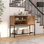 Aparador de bufé con tomas de corriente y puertos USB, estantes para bebidas y almacenamiento, rústico