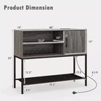 Aparador de bufé con tomas de corriente y puertos USB, estantes para bebidas y almacenamiento, rústico