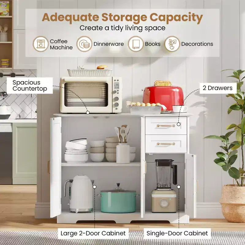 Aparador bufé de 40 pulgadas, gabinete de almacenamiento de cocina moderno con 2 cajones