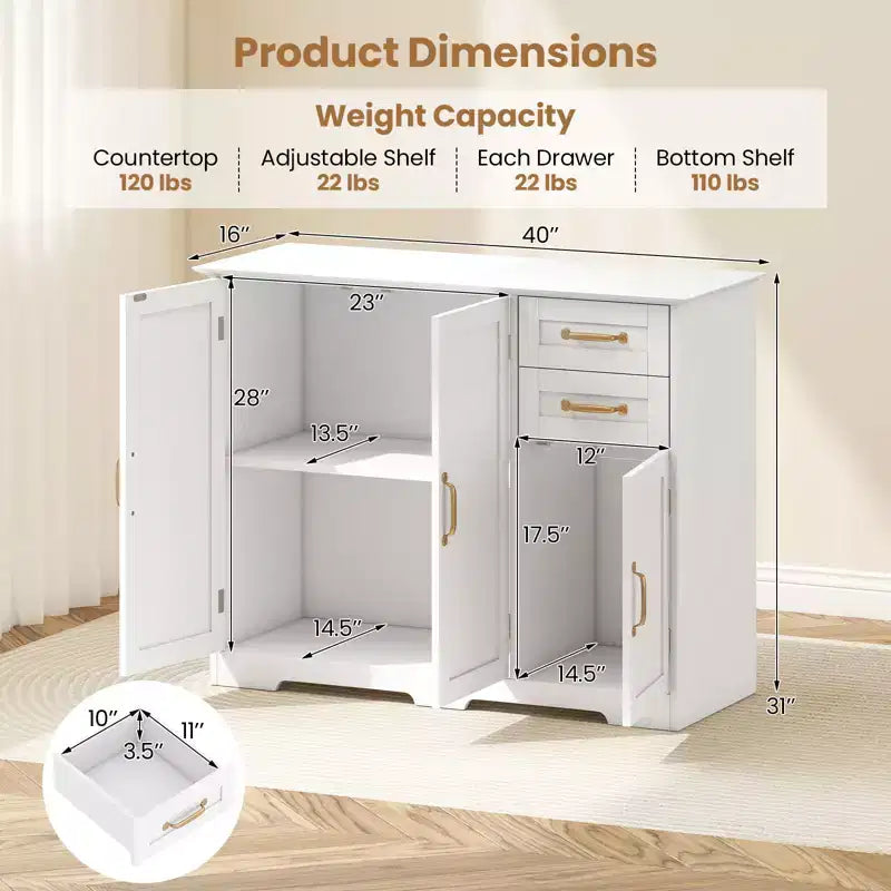 Aparador bufé de 40 pulgadas, gabinete de almacenamiento de cocina moderno con 2 cajones