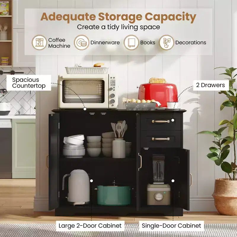 Aparador bufé de 40 pulgadas, gabinete de almacenamiento de cocina moderno con 2 cajones