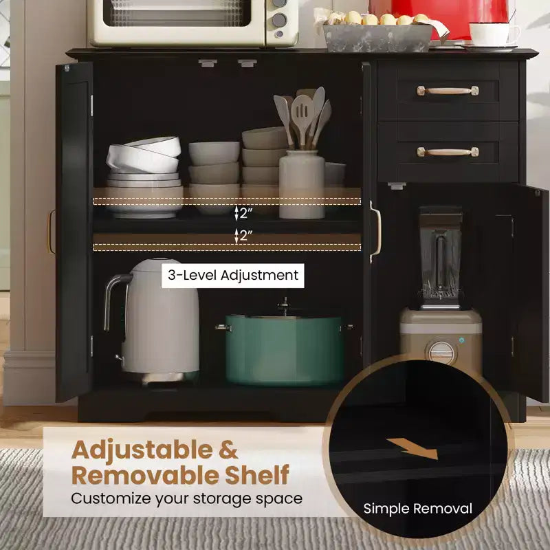 Aparador bufé de 40 pulgadas, gabinete de almacenamiento de cocina moderno con 2 cajones