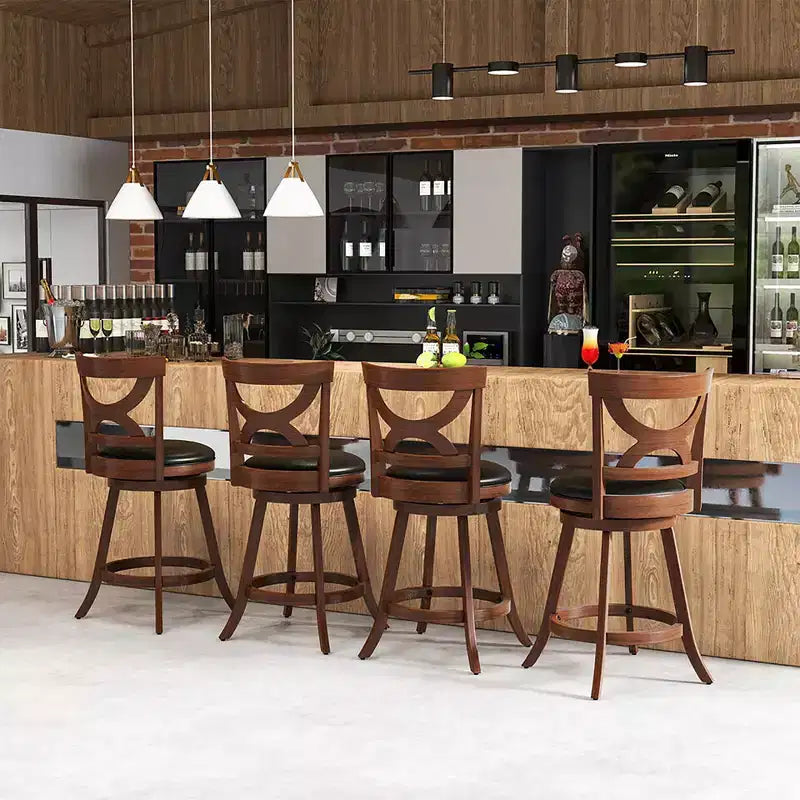 2 taburetes de bar de 24 pulgadas, giratorios 360 grados, altura de mostrador con asiento acolchado de piel de PVC