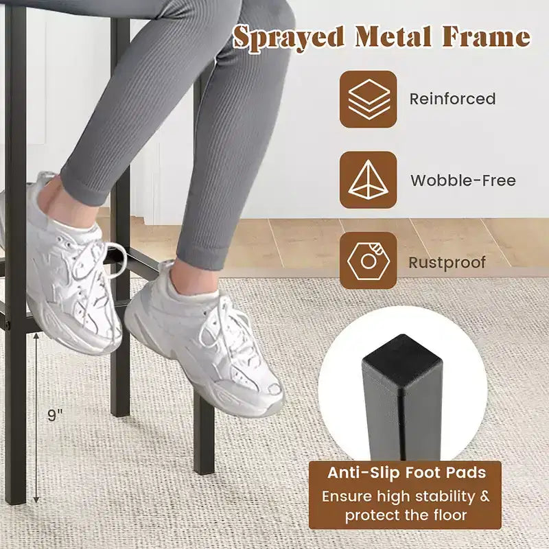 Juego de 4 taburetes de 26 pulgadas con estructura de metal, reposapiés y sin respaldo, altura de mostrador, color gris