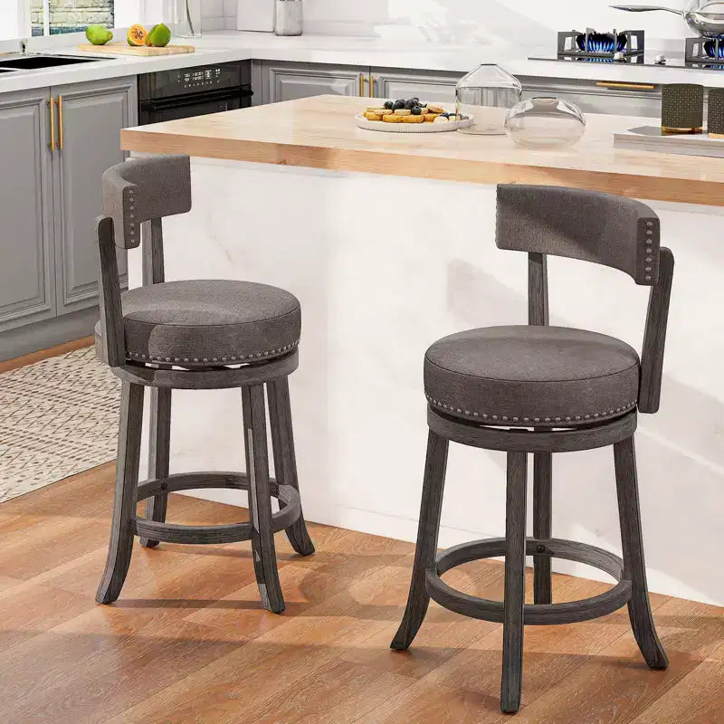 Juego de 2 sillas de 66 cm de altura de mostrador con asiento giratorio de 360 grados, respaldo y asiento acolchado