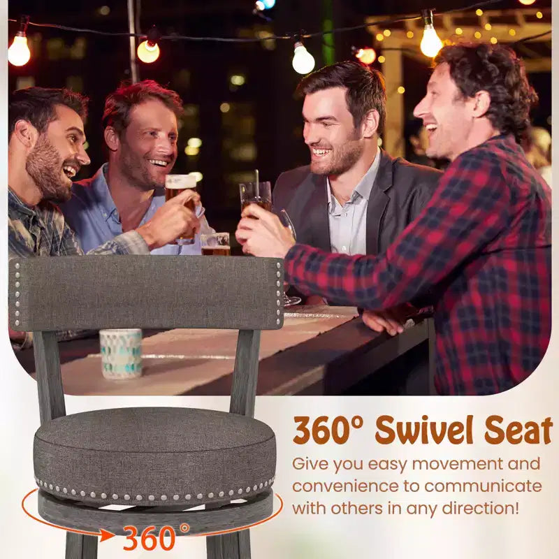 Juego de 2 sillas de 66 cm de altura de mostrador con asiento giratorio de 360 grados, respaldo y asiento acolchado