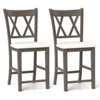 Costway 2PCS Bar Stools 24Counter Height Stools w/ Linen Fabric Upholstered Seat Gray