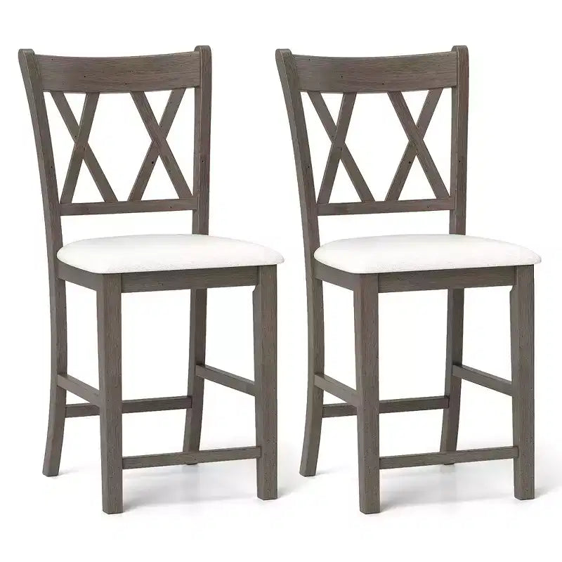 Costway 2PCS Bar Stools 24Counter Height Stools w/ Linen Fabric Upholstered Seat Gray